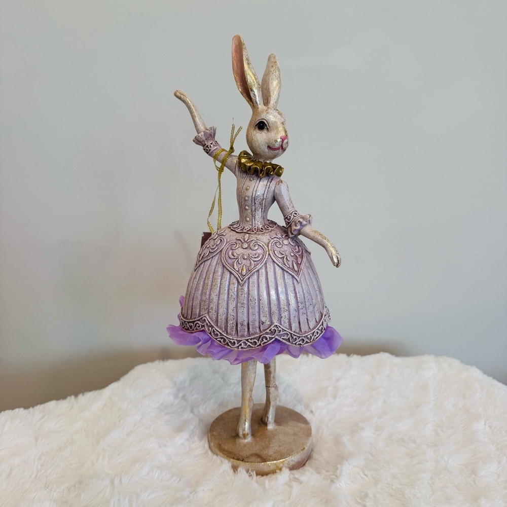 Jolie Fleur Easter Bunny 14” Figure Purple Dress Dancing Ballerina Primitive